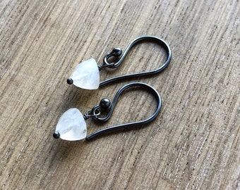 Moonstone Earrings - Sterling Silver Drop Earrings - Moonstone Drop Earrings - White Gemstone Earrings - Moonstone Dangle Earrings