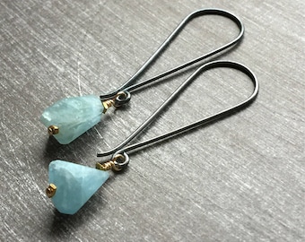Aquamarine Earrings - Gemstone Drop Earrings - Blue Gemstone Earrings - Aquamarine Drop Earrings - Everyday Earrings - Aquamarine Jewelry