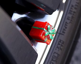 Tapón de válvula de neumático: decoración navideña para coche, gorro de reno, caja de regalo, gorro de Papá Noel, mitones, medias navideñas, espíritu navideño.