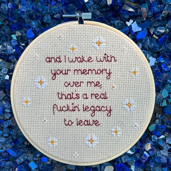 Taylor Swift lyrics cross stitched - Maroon - from the Midnights album