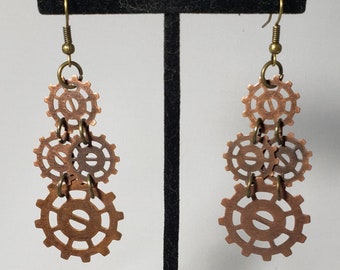 Steampunk Earrings Four Gear Round Hole Straight Spoke