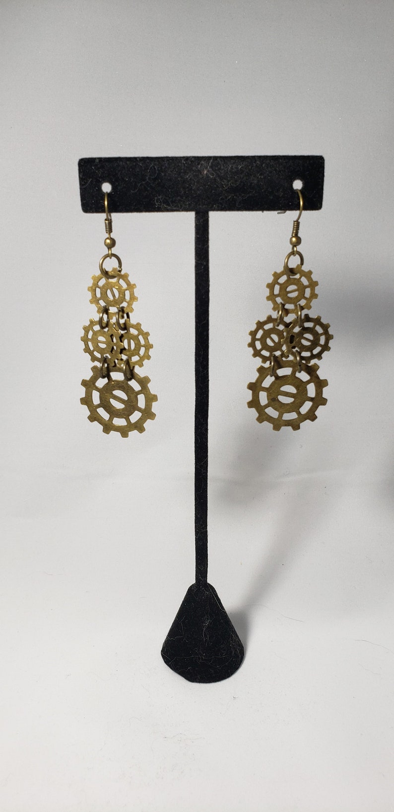 Steampunk Earrings Four Gear Round Hole Straight Spoke