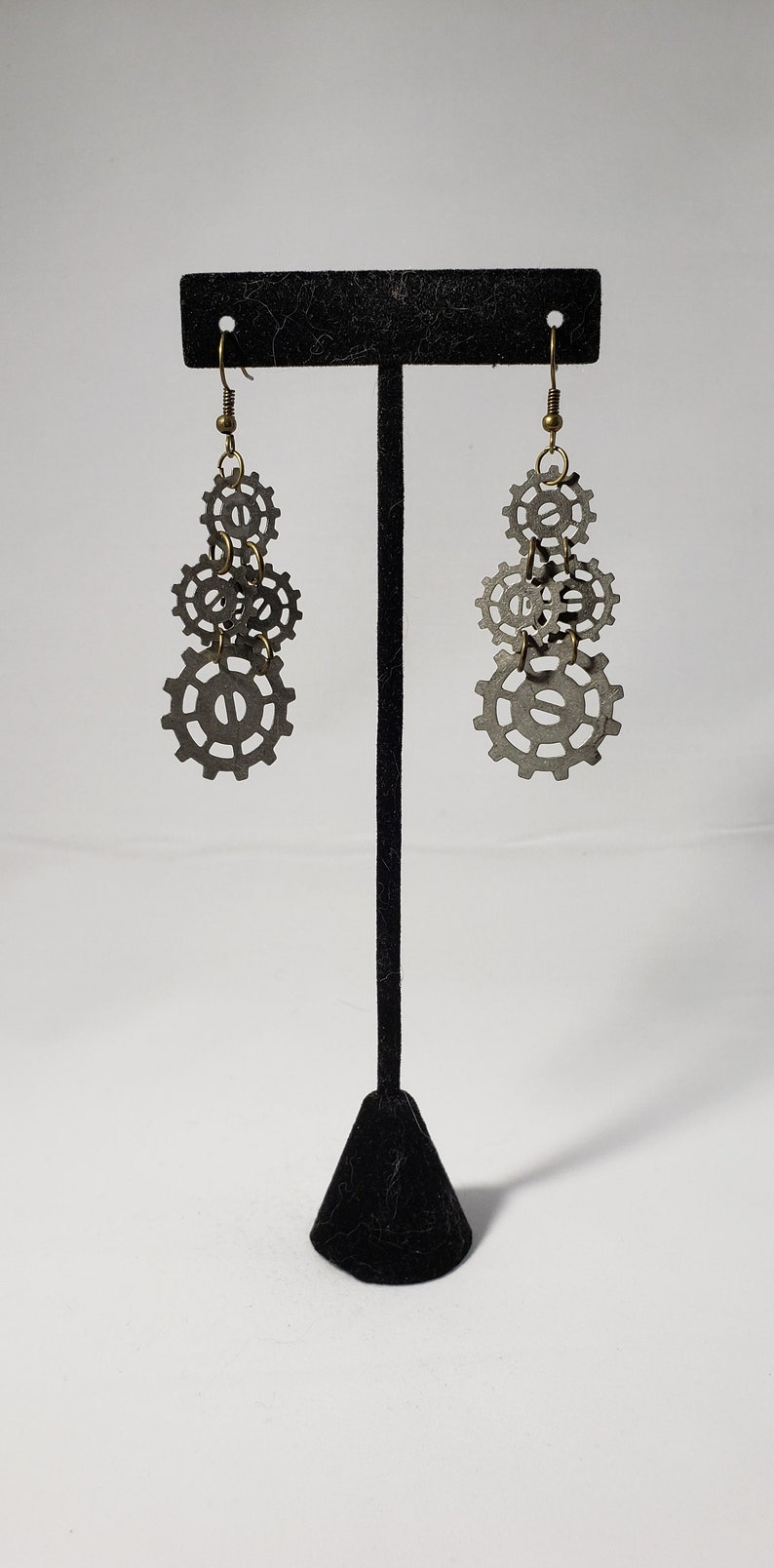 Steampunk Earrings Four Gear Round Hole Straight Spoke
