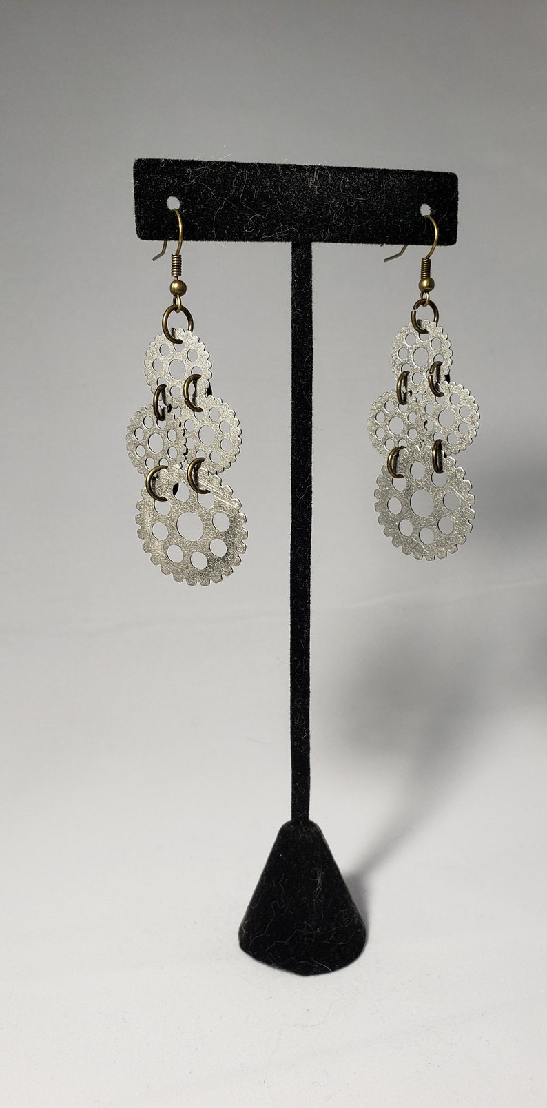 Steampunk Earrings Four Gear Round Hole Straight Spoke