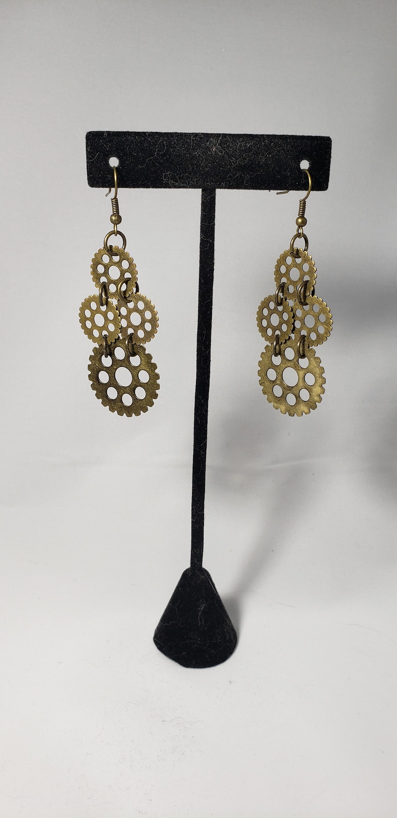 Steampunk Earrings Four Gear Round Hole Straight Spoke