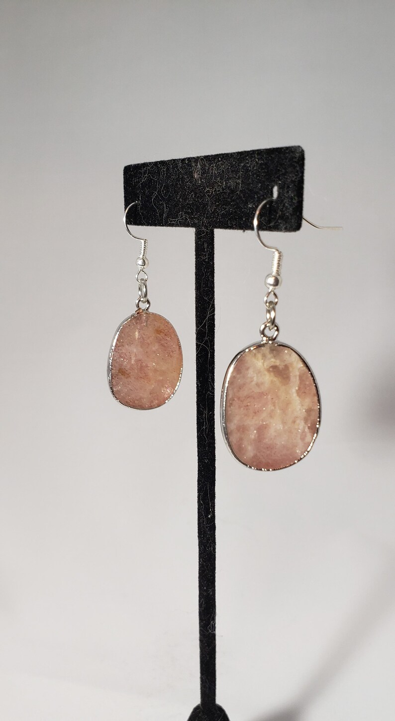 Silver Edged Muted Pink Crystal Earrings