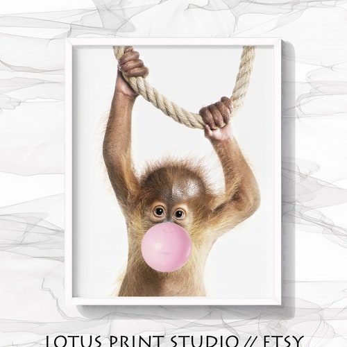 Monkey Bubble Gum Wall Art Monkey Bubble Print Orang Utan Etsy