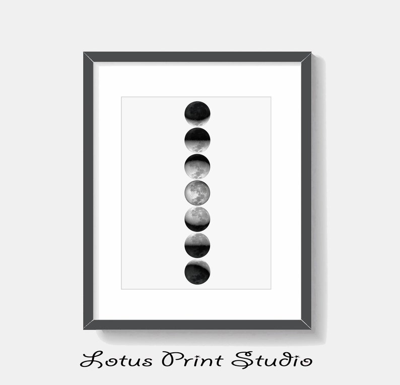 Moon Phases Print Monochrome Wall Art Black and White Etsy