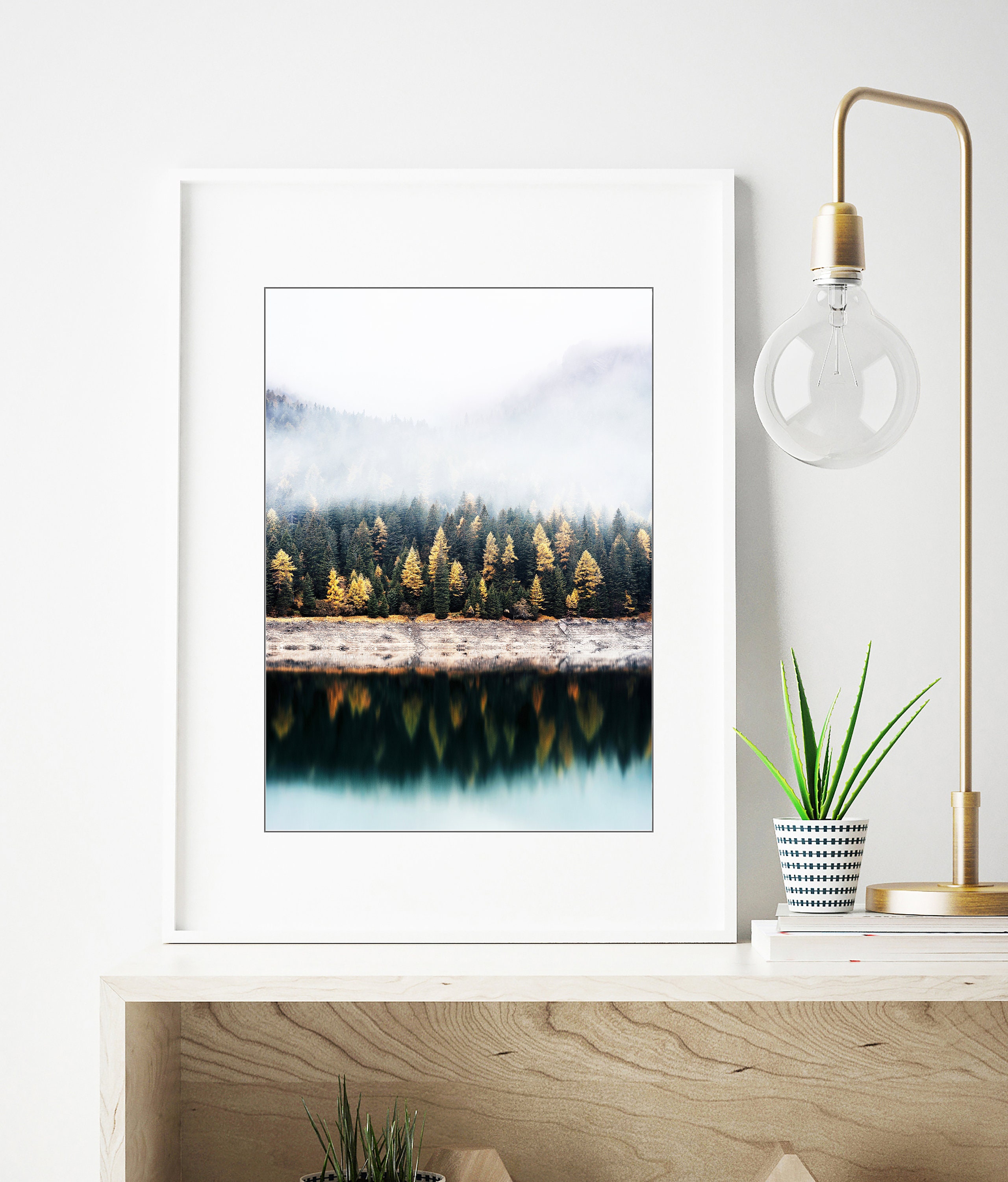 Forest Print Foggy Mountain Art Misty Mountain Scenery Lake | Etsy