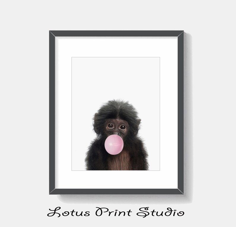Cute Nursery Monkey Art Bubble Gum Animals Safari Decor Etsy