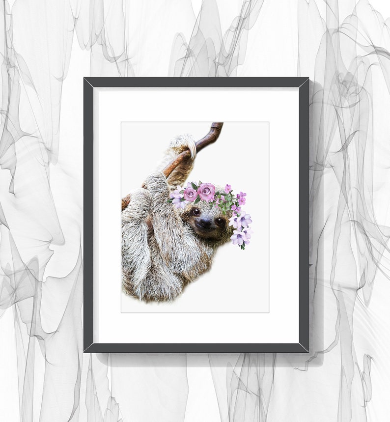 Sloth Flower Print Girls Sloth Room Decor Sloth Nursery Art - Etsy UK