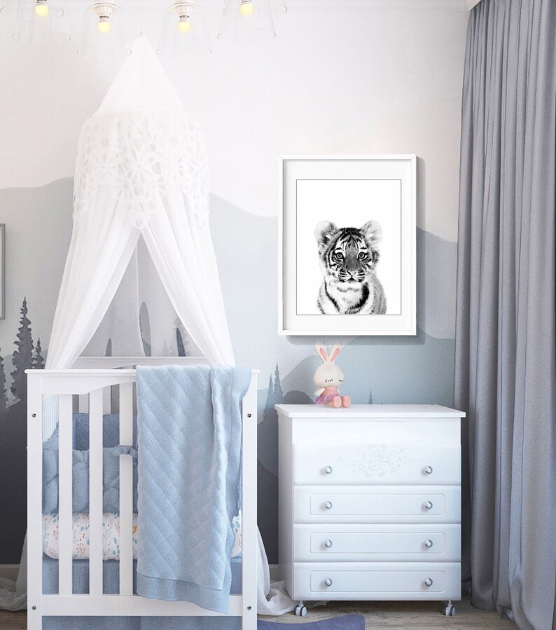 Nursery Tiger Cub Print Black and White Safari Animal Etsy