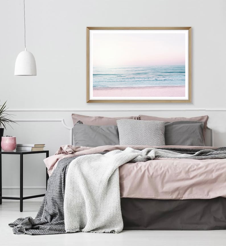 Ocean Print Beach Wall Decor Pastel Ocean Landscape Pink Etsy