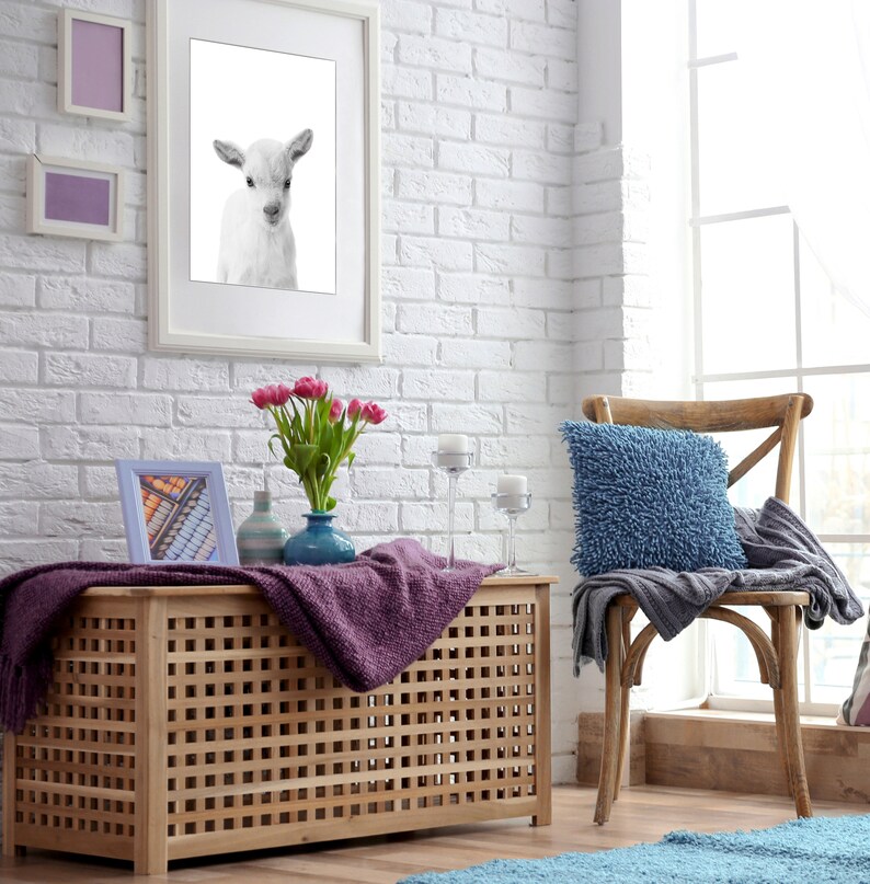 Lamb Print Nursery Animal Wall Art Black and White Wall Etsy