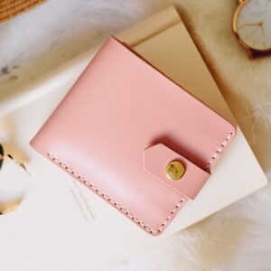 Cartera rosa / Cartera de cuero para mujer / Mini billetera / Cartera de tarjeta / Cartera pequeña para mujer / Cartera personalizada / Cartera plegable / Regalo del 3er aniversario imagen 4