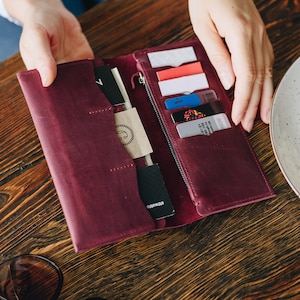 Personalize long leather women's wallet - Marsala, womens wallet leather, Custom women wallet, anniversary gift, full grain leather wallet