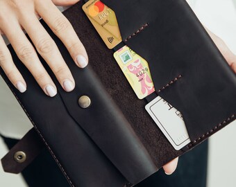 Cartera de piel para mujer, Cartera fina, Cartera plegable para mujer, Cartera grabada, Cartera personalizada, Cartera para tarjetas, Cartera para mujer, Regalo de tercer aniversario