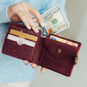 Cartera de cuero para mujer, Cartera de cuero para mujer, Cartera pequeña de cuero para mujer, Tarjetero, Cartera personalizada, Cartera delgada, Regalo de tercer aniversario, imagen 2