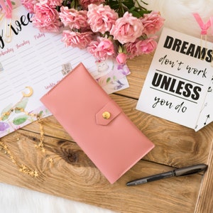 Leather wallet womens, full grain leather wallet, card wallet, custom pink wallet, slim wallet, engraved wallet, 3rd anniversary gift