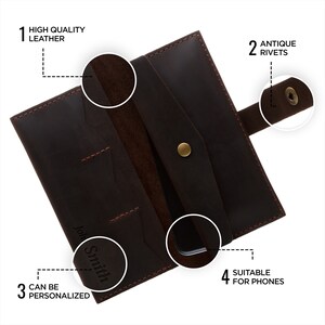 Cartera de piel para mujer, Cartera fina, Cartera plegable para mujer, Cartera grabada, Cartera personalizada, Cartera para tarjetas, Cartera para mujer, Regalo de tercer aniversario imagen 3