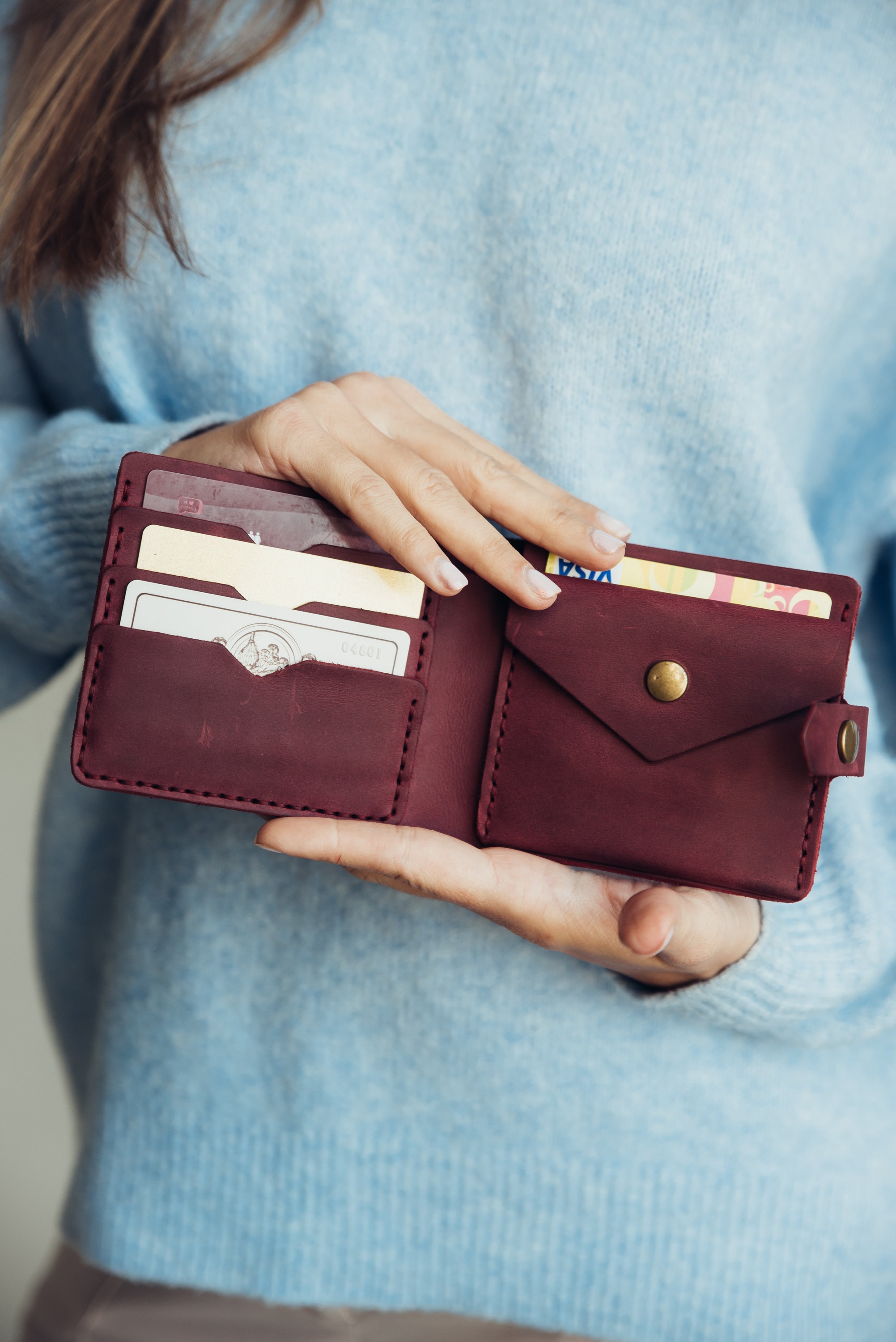 Handmade Leather Wallet - Red Single Size / 4 Initials