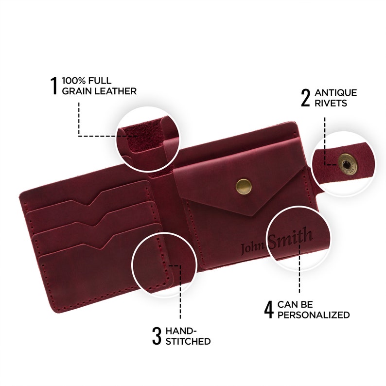 Cartera de cuero para mujer, Cartera de cuero para mujer, Cartera pequeña de cuero para mujer, Tarjetero, Cartera personalizada, Cartera delgada, Regalo de tercer aniversario, imagen 6
