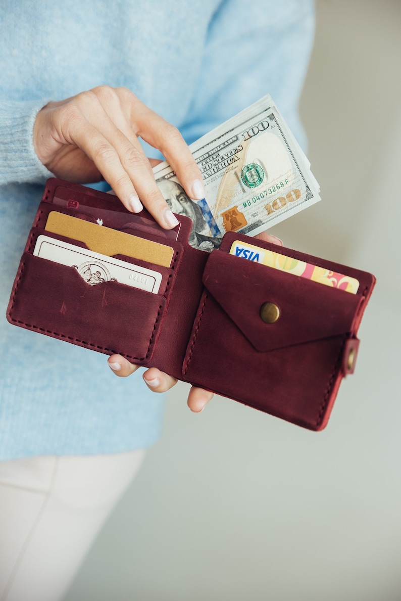 Cartera de cuero para mujer, Cartera de cuero para mujer, Cartera pequeña de cuero para mujer, Tarjetero, Cartera personalizada, Cartera delgada, Regalo de tercer aniversario, imagen 2