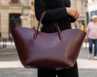 Burgundy Oversized Vegan Leather Handbag, Laptop Purse