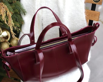 Burgundy Vegan Leather Tote Bag, Shoulder Handbag, Eco Leather Everyday Purse