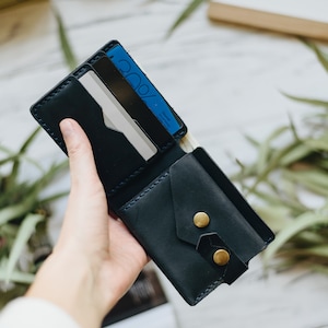 Blue Leather women's mini wallet | small wallet | Mens leather billfold | Small woman wallet | 3rd leather anniversary gift | Christmas gift