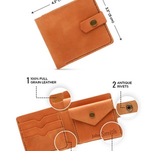 Cartera de cuero hombre, mini cartera, cartera pequeña, cartera personalizada para hombre, cartera grabada para hombre, cartera personalizada para hombre, regalo para él imagen 6