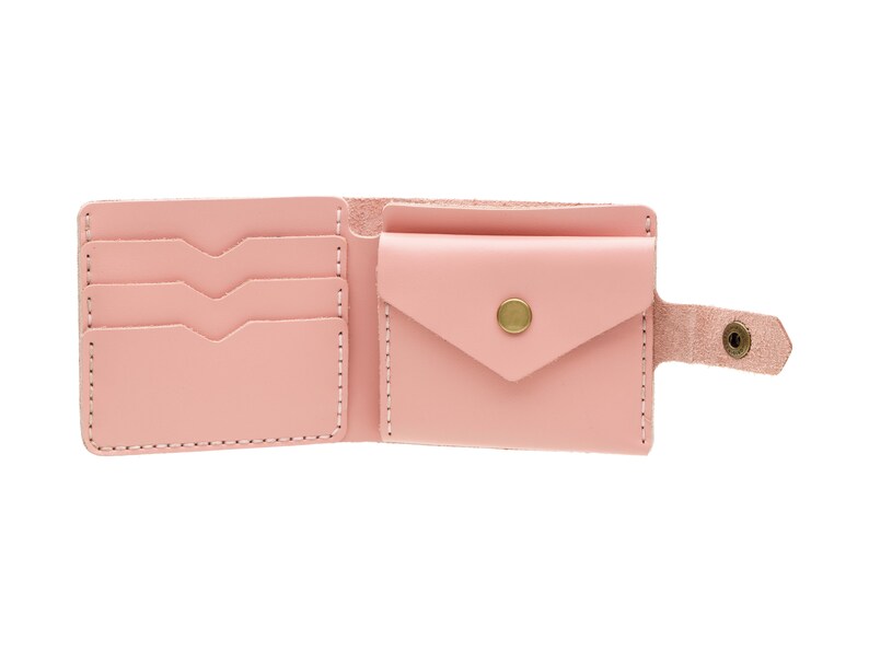 Cartera rosa / Cartera de cuero para mujer / Mini billetera / Cartera de tarjeta / Cartera pequeña para mujer / Cartera personalizada / Cartera plegable / Regalo del 3er aniversario imagen 5