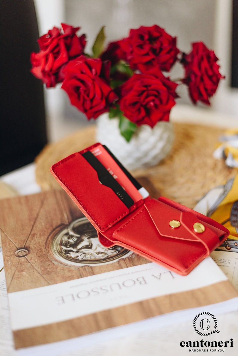 Cartera de cuero mujer, billetera personalizada, billetera tarjeta, billetera perosnalizada, billetera linda, billetera pequeña, billetera de mujer, billetera de cuero minimalista imagen 1