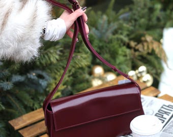 Vegan Leather Baguette Bag, Elegant Shoulder Handbag, Modern Eco Purse