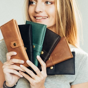 Cartera de piel para mujer, cartera de piel plegable, cartera de piel para mujer, cartera personalizada para el tercer aniversario, regalo para mamá, regalo personalizado