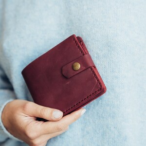 Cartera de cuero para mujer, Cartera de cuero para mujer, Cartera pequeña de cuero para mujer, Tarjetero, Cartera personalizada, Cartera delgada, Regalo de tercer aniversario, imagen 4