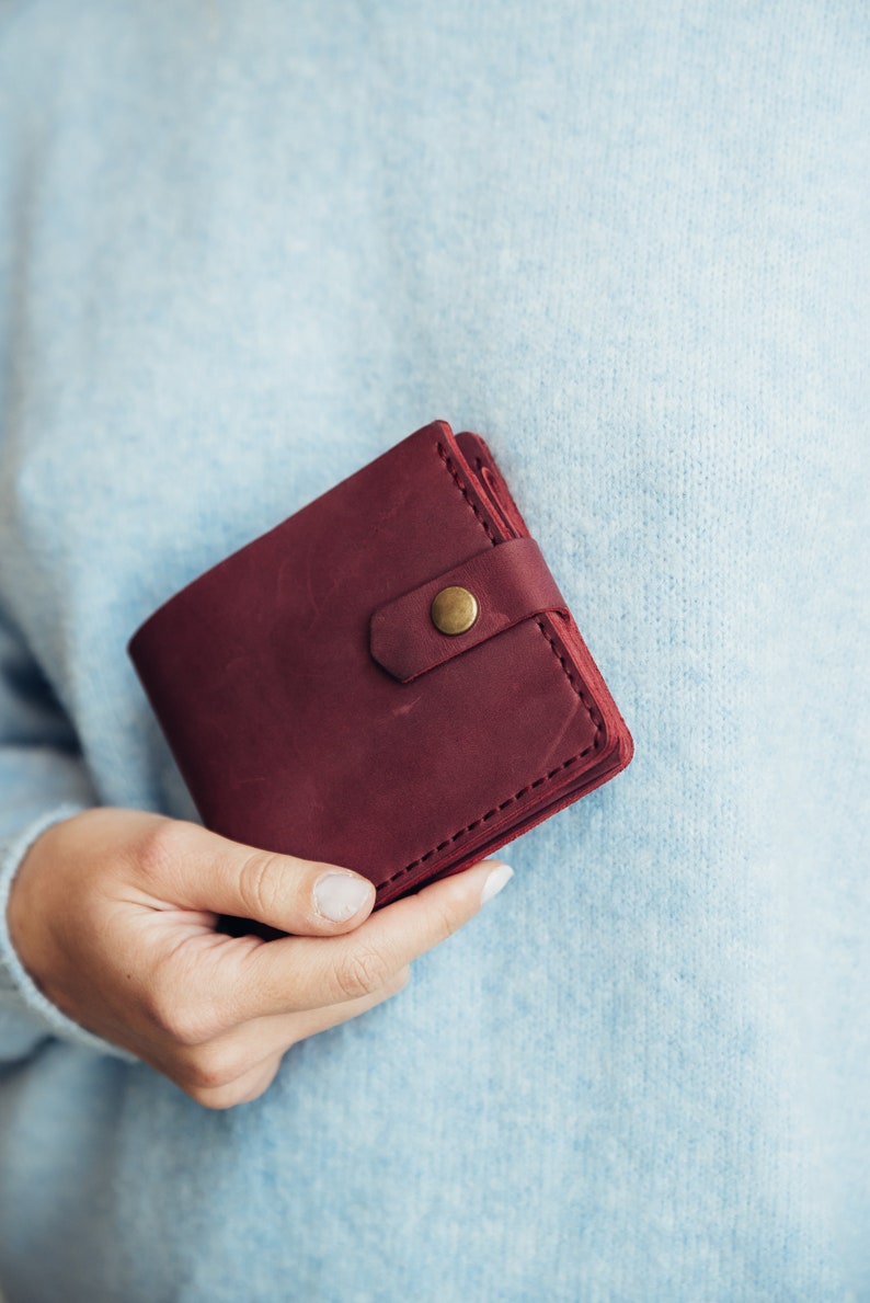 Cartera de cuero para mujer, Cartera de cuero para mujer, Cartera pequeña de cuero para mujer, Tarjetero, Cartera personalizada, Cartera delgada, Regalo de tercer aniversario, imagen 4