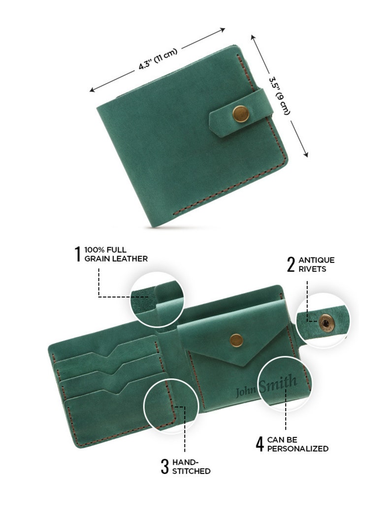 Personalized Wallet for Men Green Leather Wallet Mens Etsy