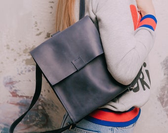 Genuine Leather Backpack with Zipper, Mini Leather Backpack for Women, Cute Small Rucksack, Hipster City Travel Backpack, Gift for Girl