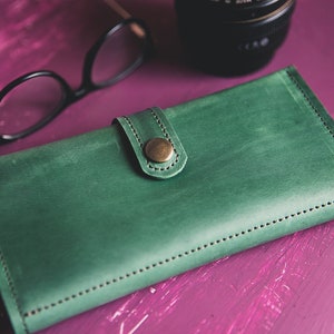 Cartera de clip de dinero, cartera con cremallera de cuero, carteras de cuero negro para hombres, carteras largas de cuero, cartera minimalista hecha a mano, cartera de trawel de cuero