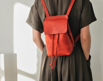 Red Women Leather Backpack,School rucksack,Satchel Leather Backpack,leather Backpack,Women Red backpack,Mini Backpack,Gift For Girl,Gift Her