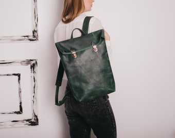 Green Leather backpack  Travel Backpack Leather Woman Backpack leather rucksack Gift  Backpack Laptop Macbook leather backpack Backpack Gift