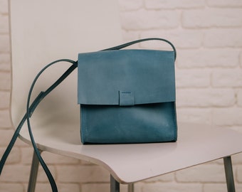 Leather city Bag,Shoulder bag for woman,Leather crossbody bag,Blue leather handbag,Leather satchel,Small leather handbag,Leather girl Gift