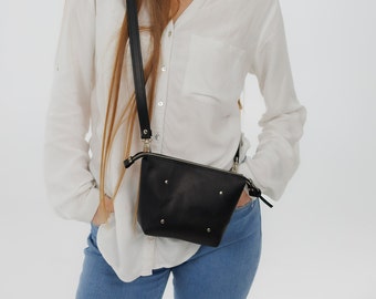 Mini sac à bandoulière en cuir avec fermeture éclair, sac à main en cuir, sac de ville pour femme, joli sac à main en cuir, sac à main en cuir pour fille, mini sac à main en cuir, cadeau