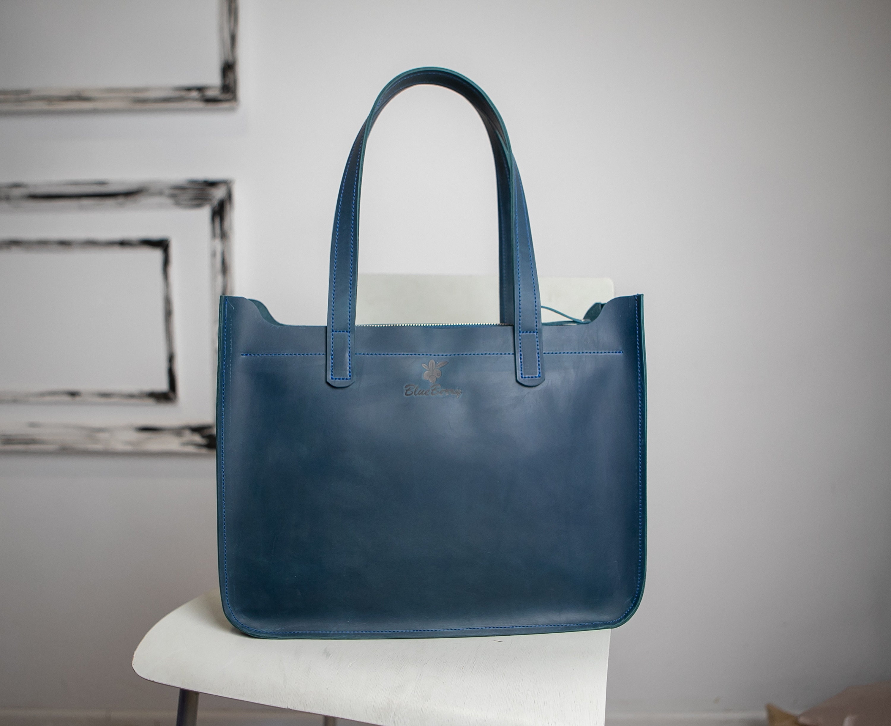 Fauré Le Page - Sagacity 31 Tote Bag - Embroidered Jacquard Blue Saga & Navy Leather