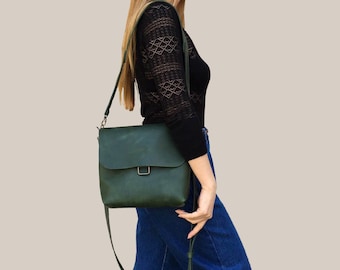 Green Leather Crossbody Bag Women Shoulder Bag Mini Bag Cross Body Bag Leather Purse Woman Handbag Laptop Bag Leather Macbook Bag Messenger