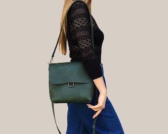 Bolso bandolera de cuero verde Bolso de hombro para mujer Bolso mini bolso cruzado Bolso de cuero Bolso de mujer Bolso portátil Bolso Macbook de cuero Messenger