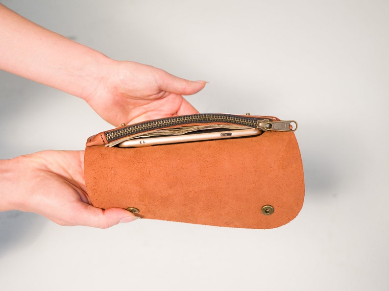 Cartera de cuero marrón, Cartera marrón hecha a mano, Cartera de cuero, Cartera de cuero para hombre, Cartera de cuero para mujer, Cartera de cuero hecha a mano, Clutch de cuero imagen 4