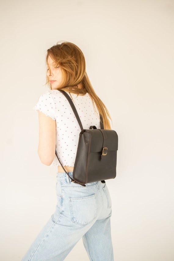 Small leather backpack womens sale