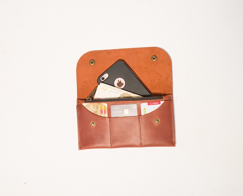 Cartera de cuero marrón, Cartera marrón hecha a mano, Cartera de cuero, Cartera de cuero para hombre, Cartera de cuero para mujer, Cartera de cuero hecha a mano, Clutch de cuero imagen 3